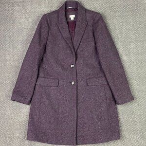J. CREW Tweed Coat Overcoat Topcoat Women's 10 Purple Gray
